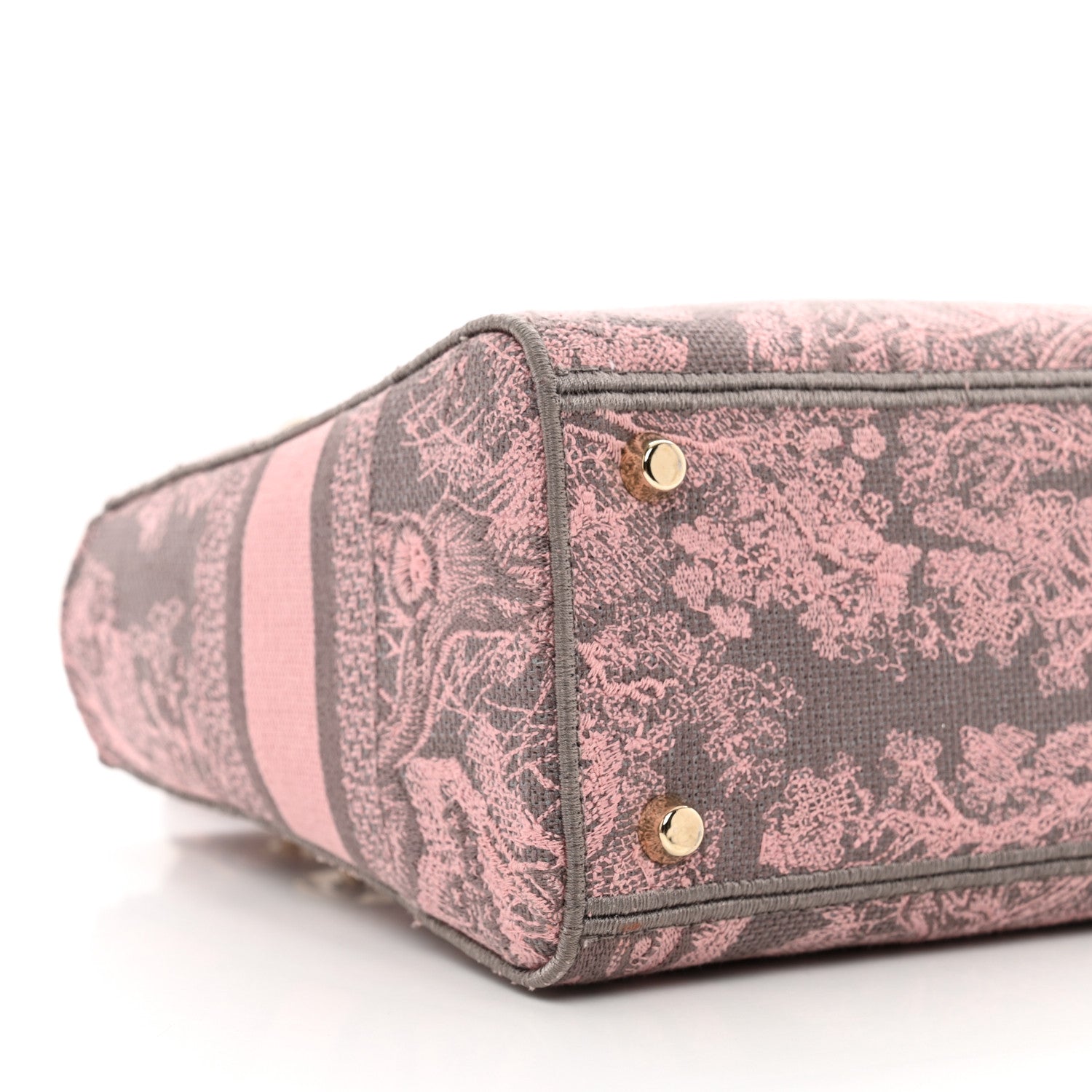 Christian Dior Canvas Toile De Jouy Reverse Embroidered Medium Lady D-Lite Gray Pink 6 of 8