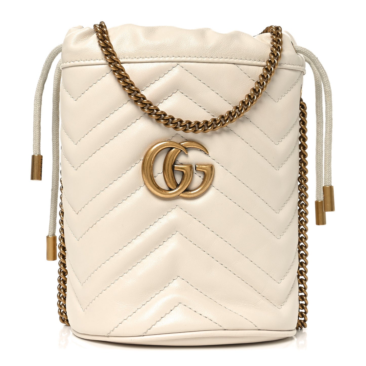 Calfskin Matelasse Mini GG Marmont 2.0 Bucket Bag White
