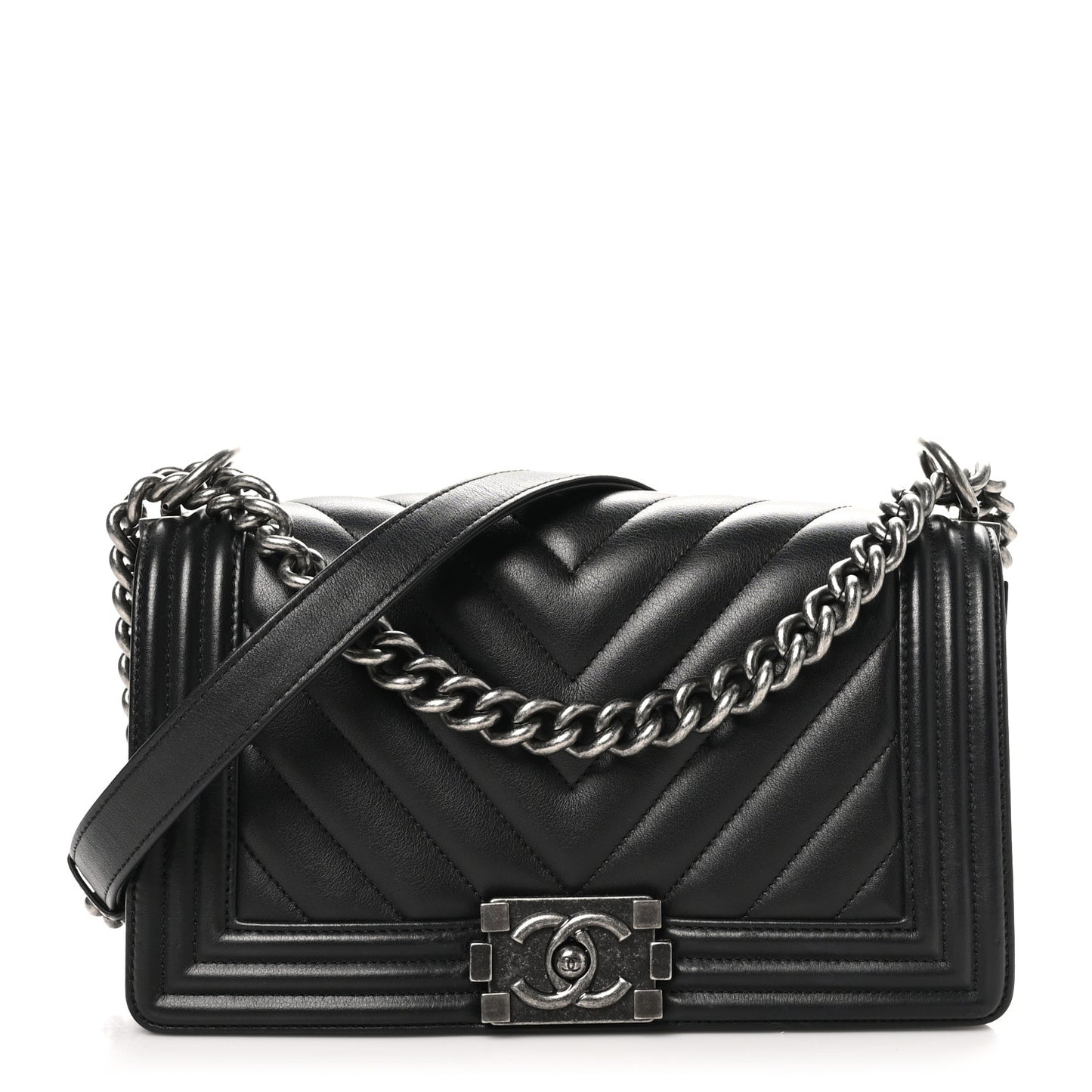 Lambskin Chevron Quilted Medium Boy Flap Black
