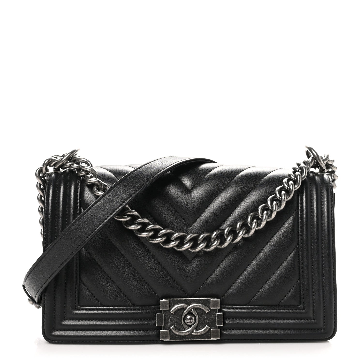 Chanel Lambskin Chevron Quilted Medium Boy Flap Black 1 of 10