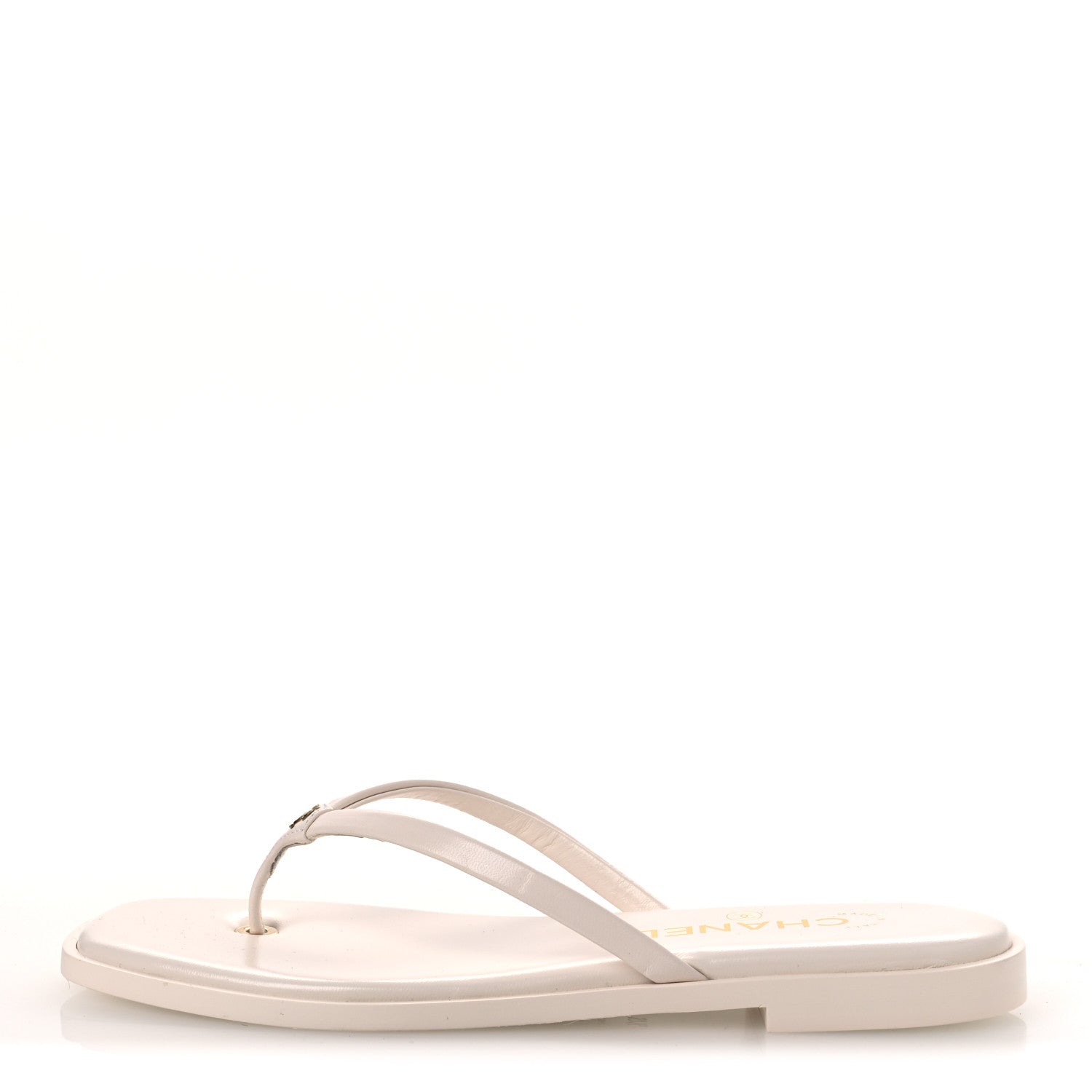 Chanel Goatskin CC Times Square Thong Sandals 37.5 White 1 of 14