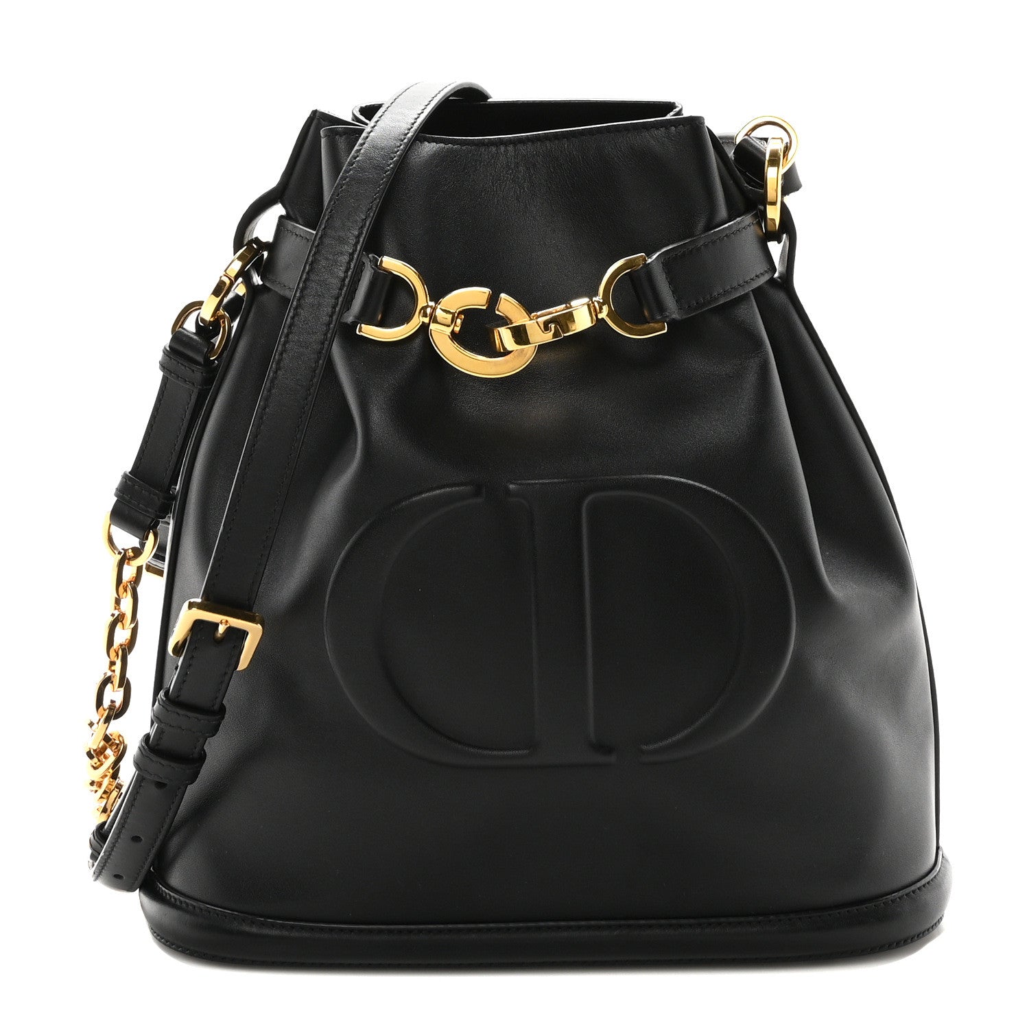 Christian Dior Calfskin CD Embossed Medium C'est Chain Bucket Bag Black 1 of 9
