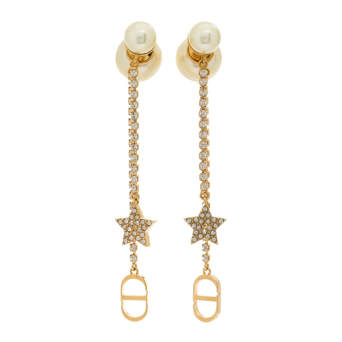 Pearl Crystal Star Tribale Dangle Chain Earrings Gold