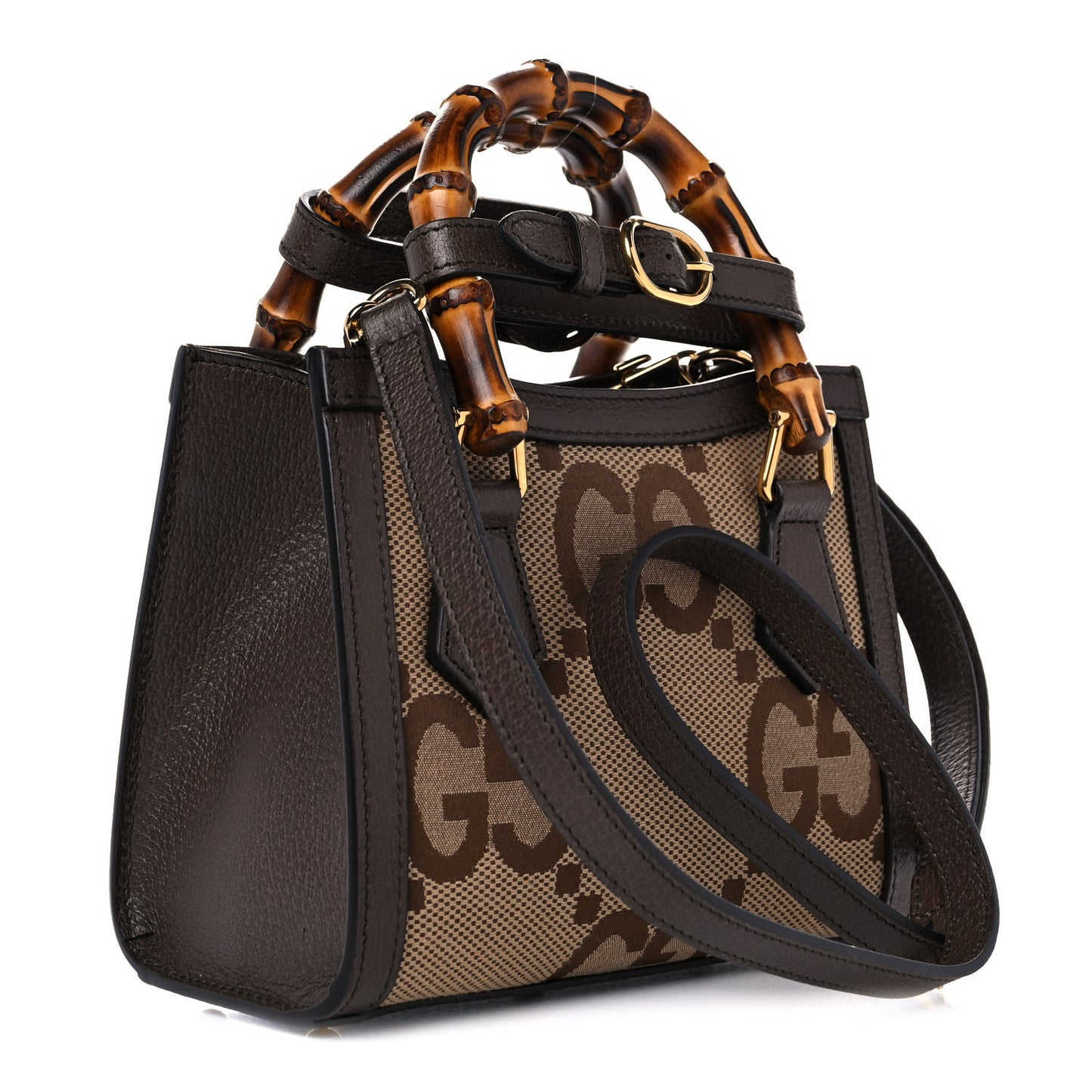 Monogram Jumbo GG Textured Dollar Calfskin Mini Diana Tote Bag Camel Ebony New Acero