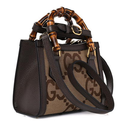 Gucci Monogram Jumbo GG Textured Dollar Calfskin Mini Diana Tote Bag Camel Ebony New Acero 3 of 10