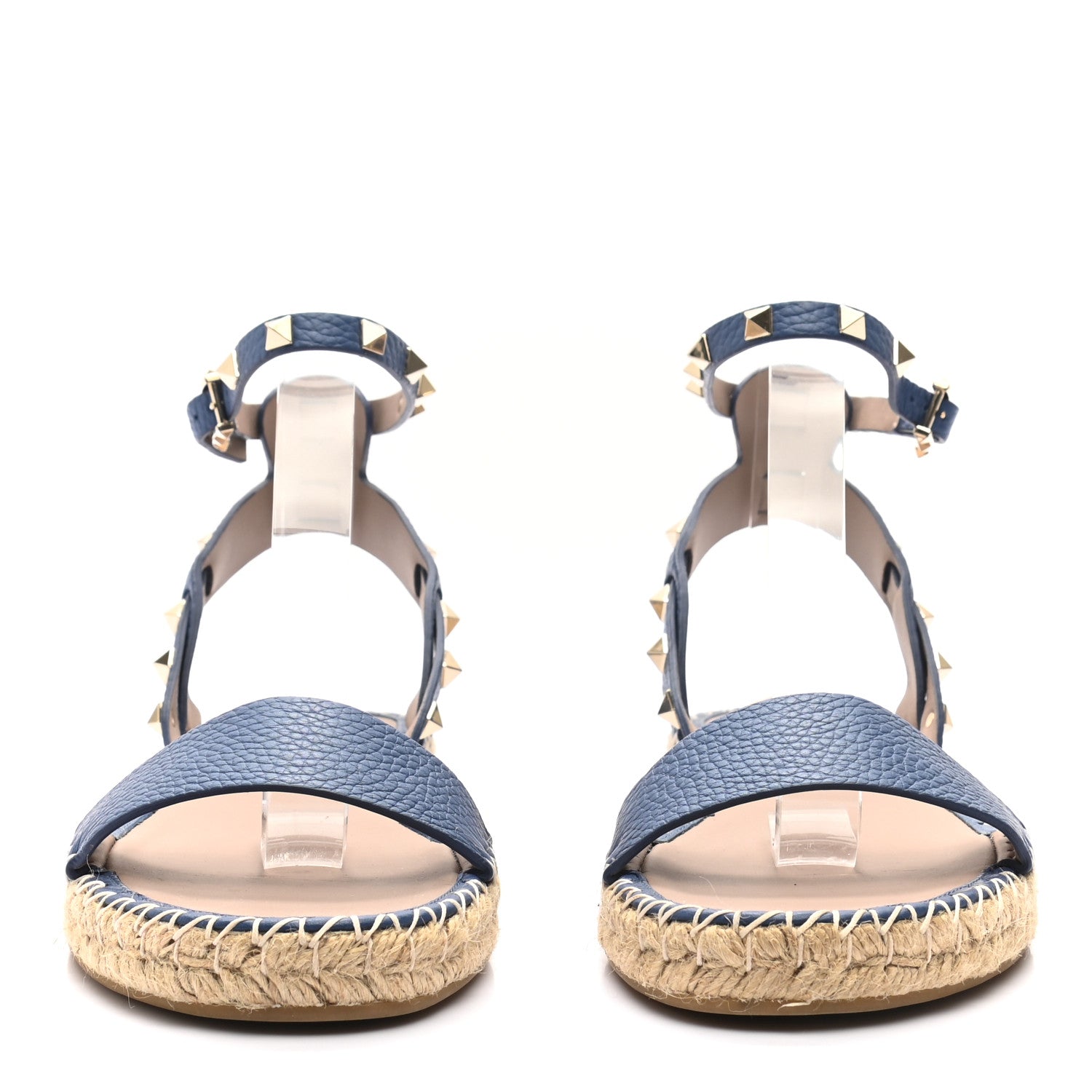 Valentino Garavani Grained Calfskin Rockstud Ankle Strap Espadrille Flat Sandals 40 Baltique 2 of 8