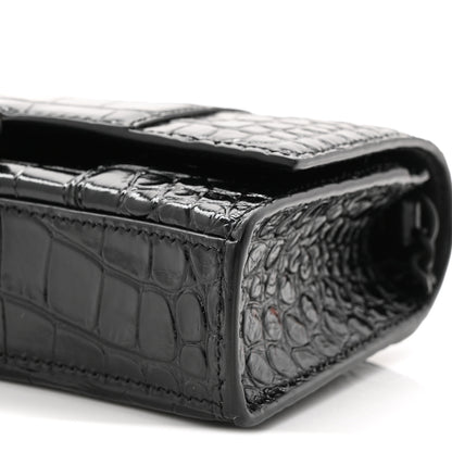 Balenciaga Shiny Calfskin Monochrome Crocodile Embossed Hourglass Chain Bag Black 16 of 17