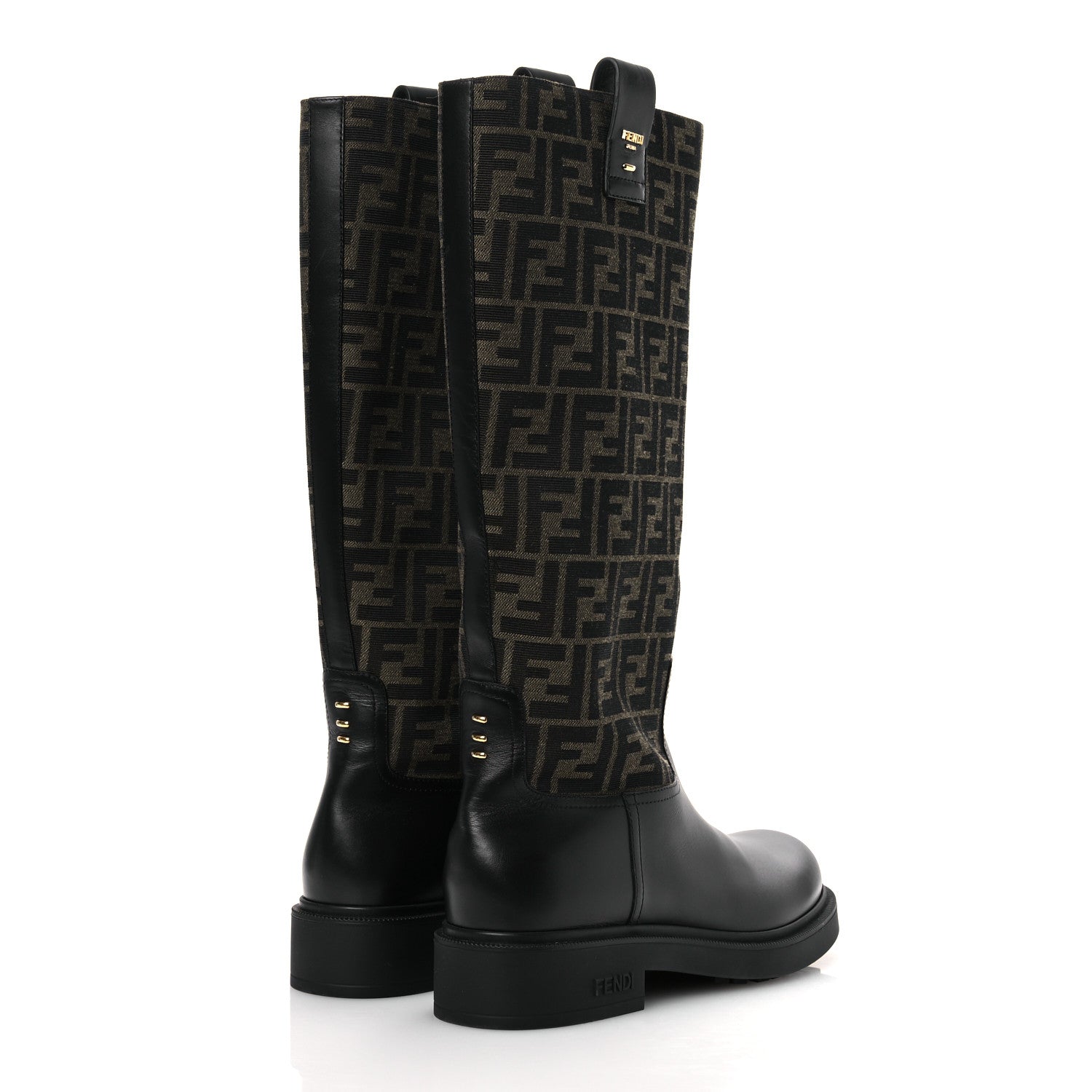 Fendi Zucca Calfskin Flip Boots 41 Brown Black 5 of 12