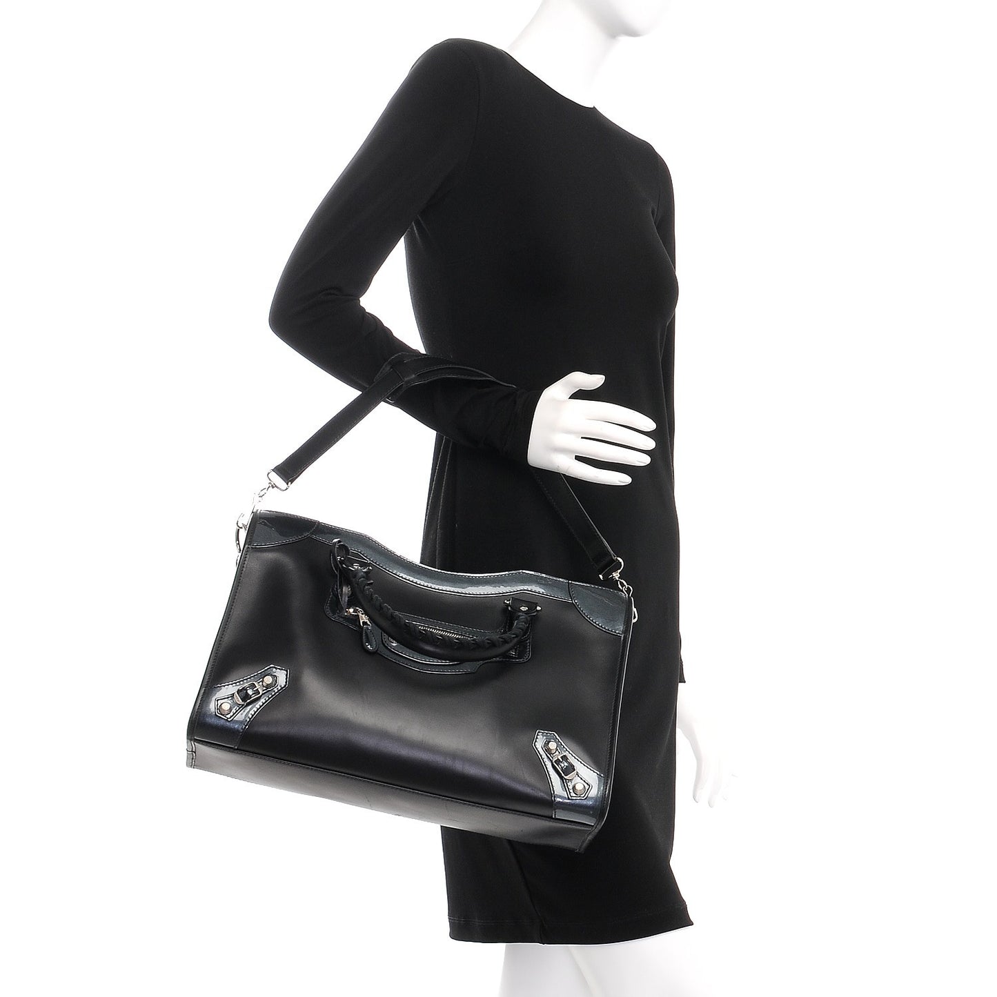 Smooth Calfskin Metallic Patent Giant 12 Silver Hardware City Black Gris