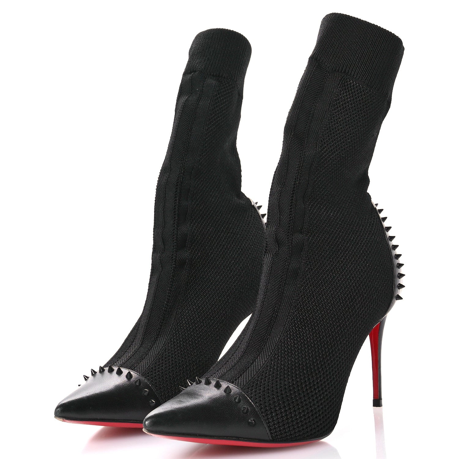 Christian Louboutin Shiny Nappa Maille Tricot Dovi Dova 85 Spiked Ankle Sock Boots 37 Black 4 of 8