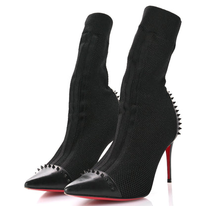 Christian Louboutin Shiny Nappa Maille Tricot Dovi Dova 85 Spiked Ankle Sock Boots 37 Black 4 of 8
