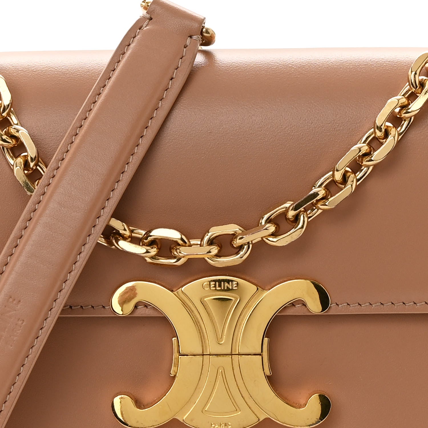 Celine Shiny Calfskin Triomphe Chain Bag Desert Rose 9 of 13