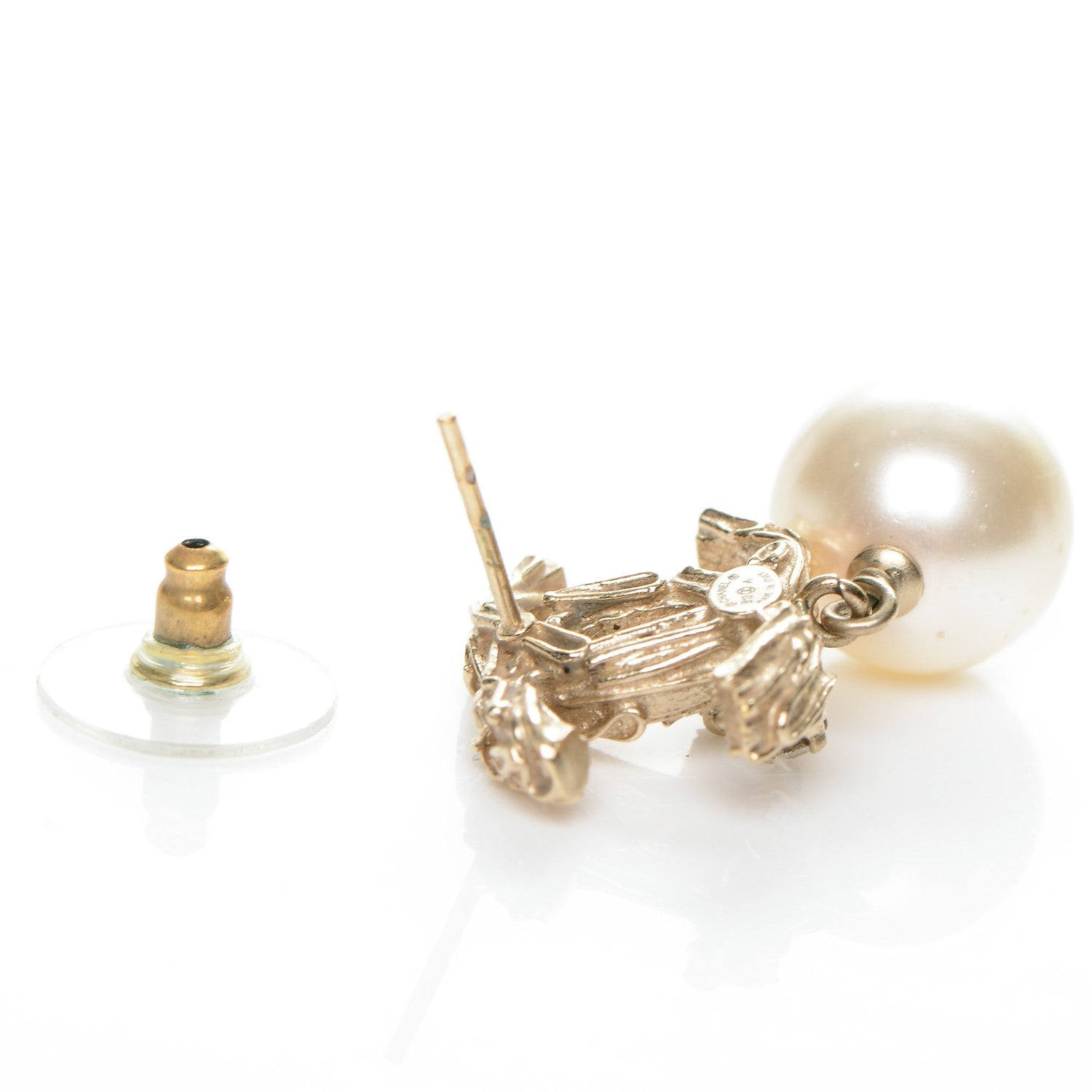 Chanel Crystal Pearl CC Drop Earrings Gold 3 of 5