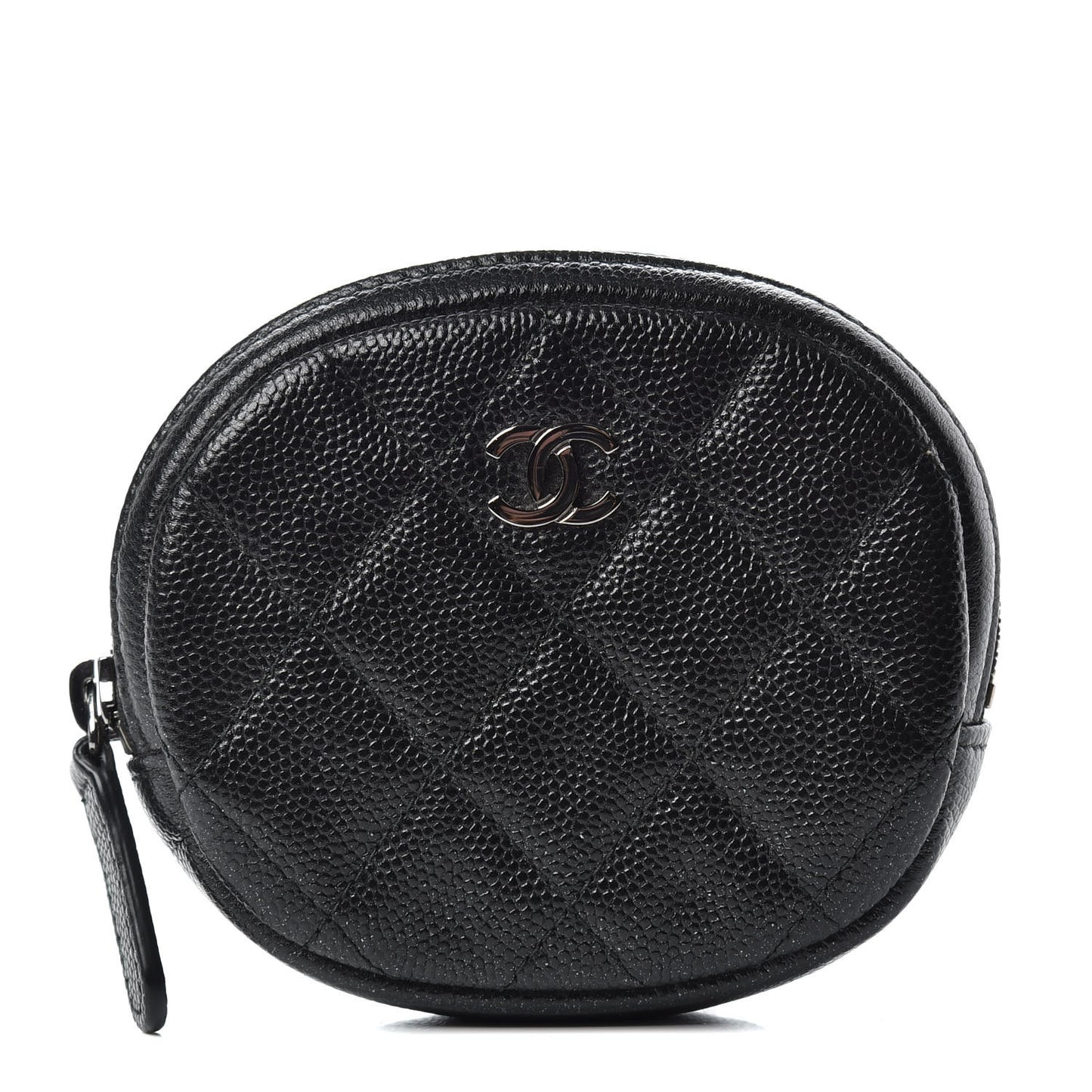 Iridescent Caviar Quilted Zip Around Classic Coin Purse Black