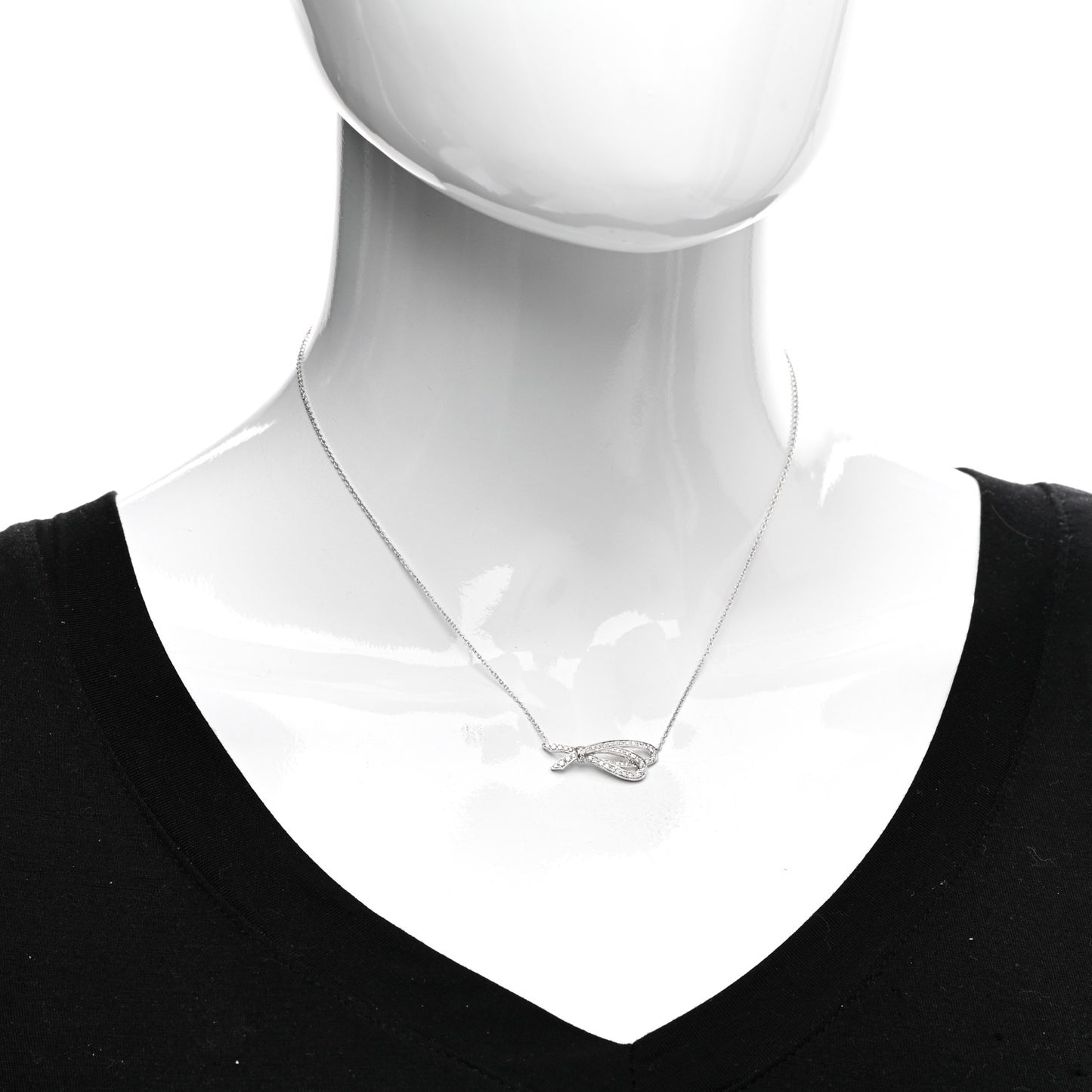 18K White Gold Diamond Bow Pave Pendant Necklace