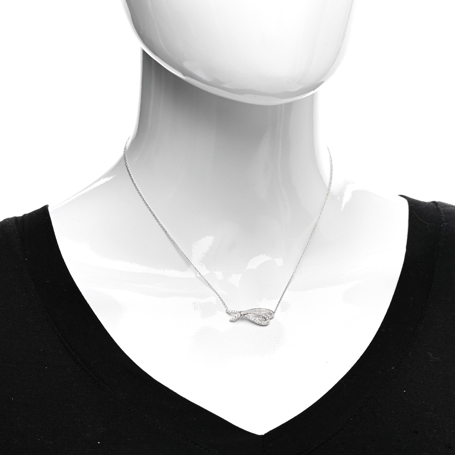 Tiffany 18K White Gold Diamond Bow Pave Pendant Necklace 2 of 4