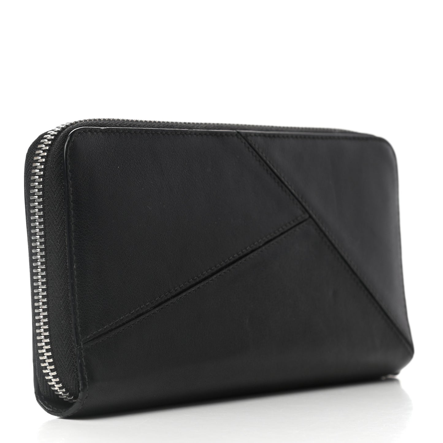 Calfskin Medium Puzzle Zip Around Wallet Black