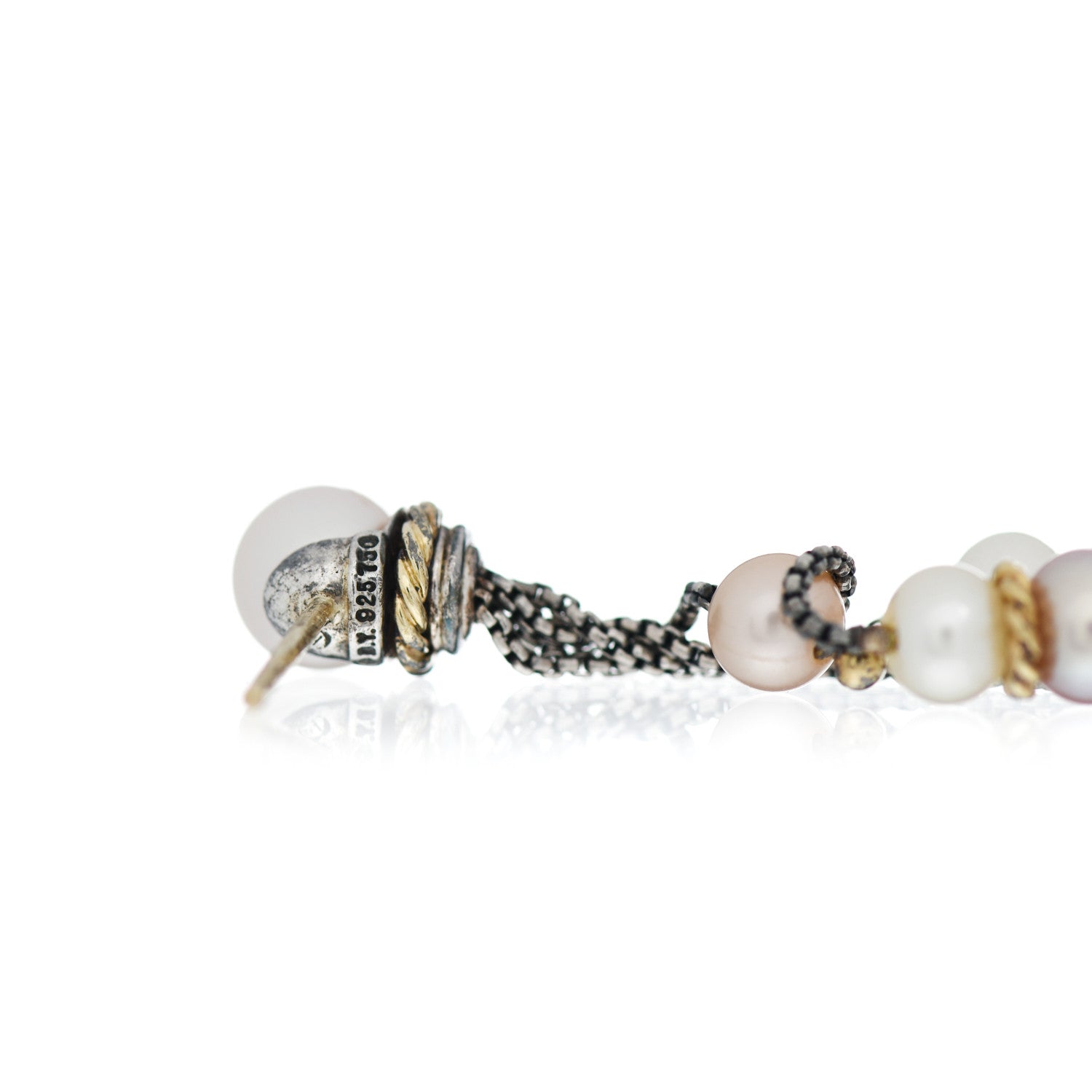 David Yurman Sterling Silver 18K Yellow Gold Pearl Tassel Earrings 4 of 4