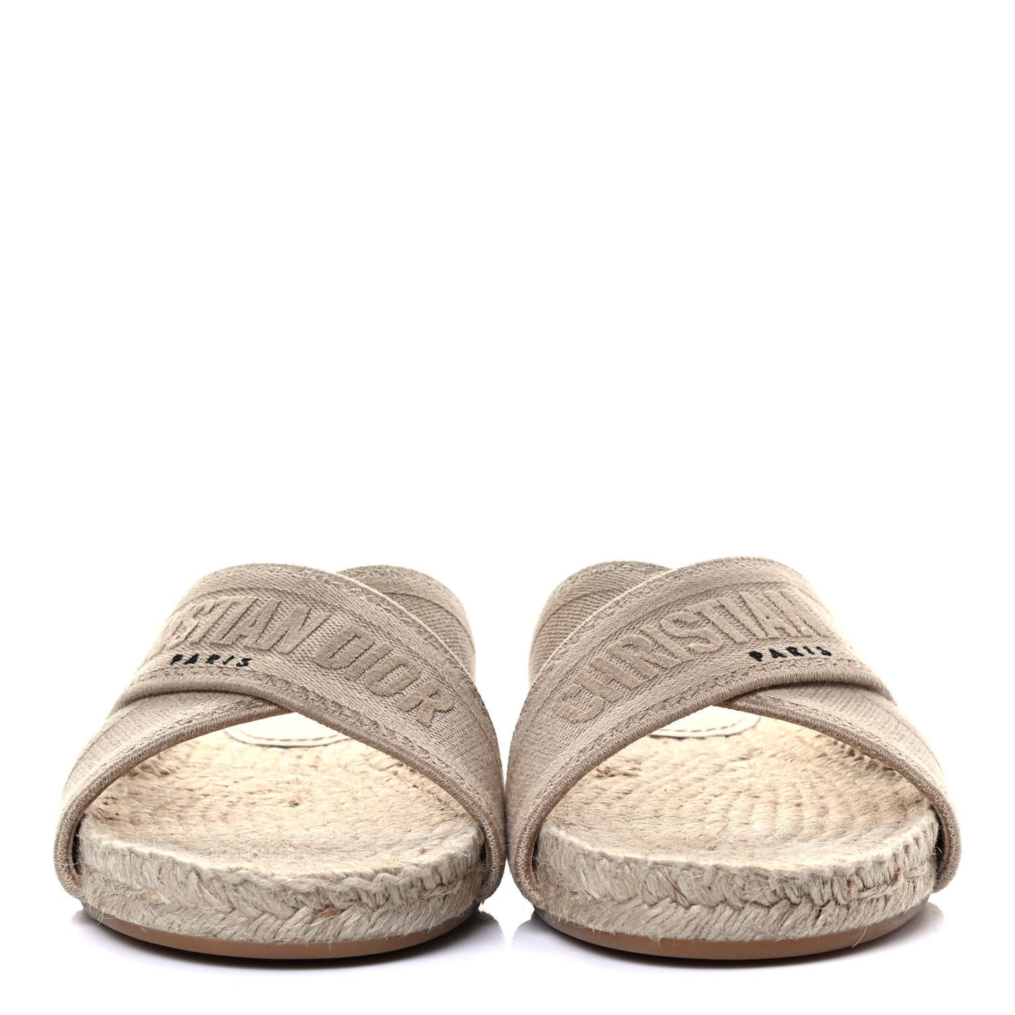 Canvas Embroidered Granville Espadrille Crisscross Flat Slide Sandals 38 Cream