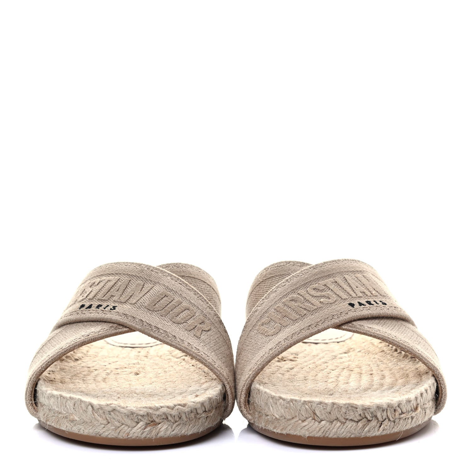 Christian Dior Canvas Embroidered Granville Espadrille Crisscross Flat Slide Sandals 38 Cream 2 of 8