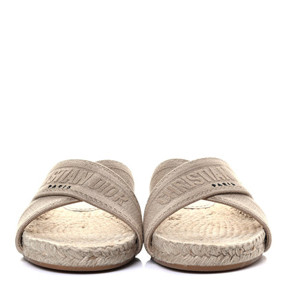 Christian Dior Canvas Embroidered Granville Espadrille Crisscross Flat Slide Sandals 38 Cream 2 of 8