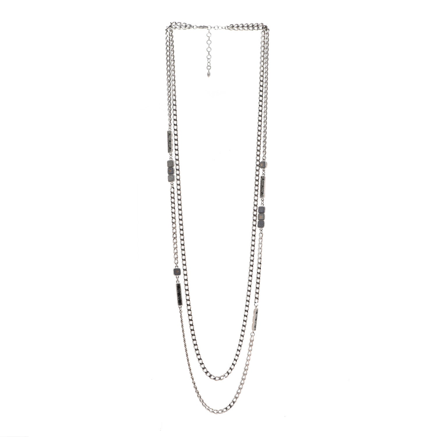 Chanel Crystal Baguette Stone Multi Strand Necklace Silver 3 of 7