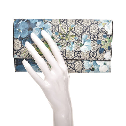 Gucci GG Supreme Monogram Blooms Continental Wallet Blue 2 of 9