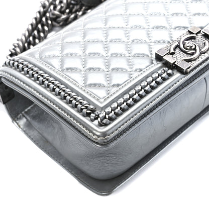 Chanel Metallic Aged Calfskin Quilted Medium Top Handle Boy Flap Silver 10 of 11