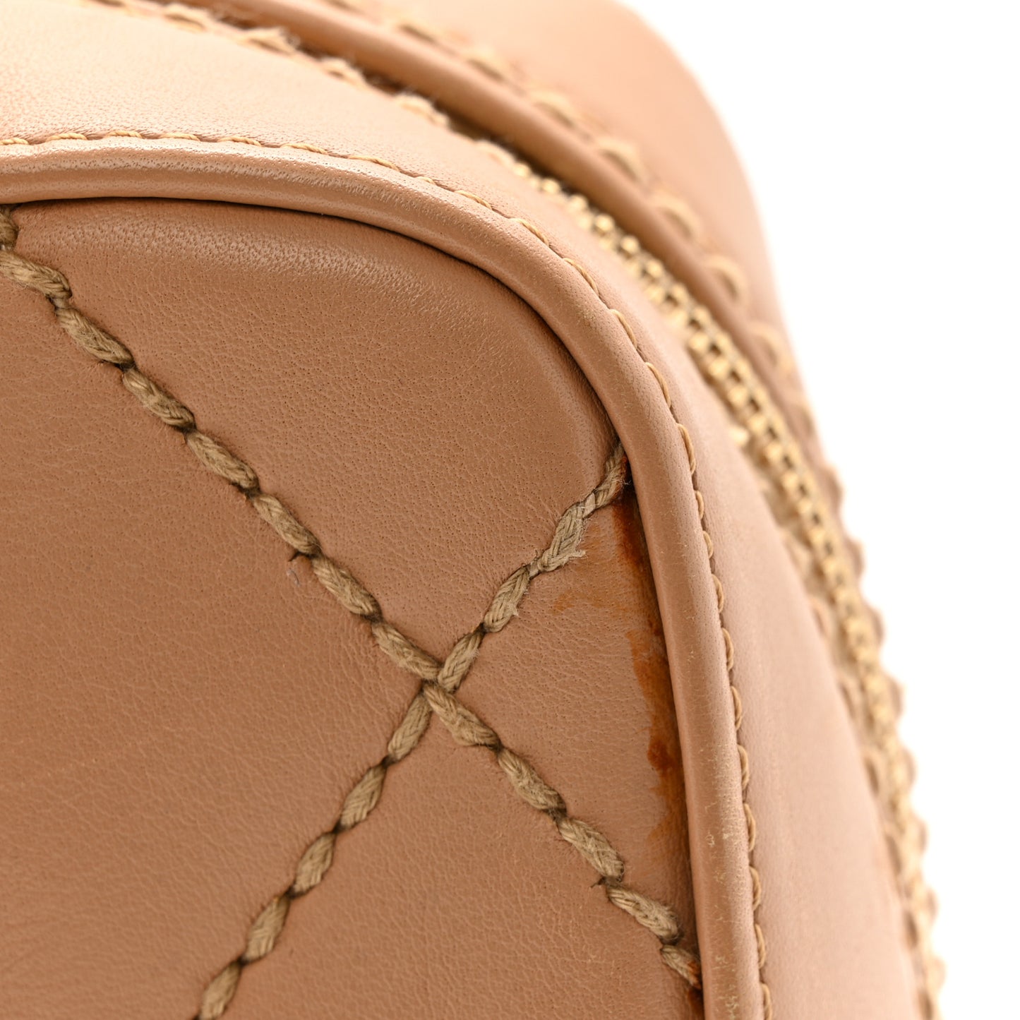 Calfskin Contrast Stitch Surpique Bowler Beige