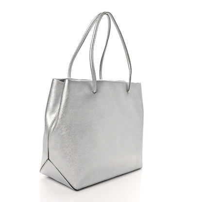Marc Jacobs Metallic Saffiano Embossed Logo East West Shopper Tote Silver 2 of 9