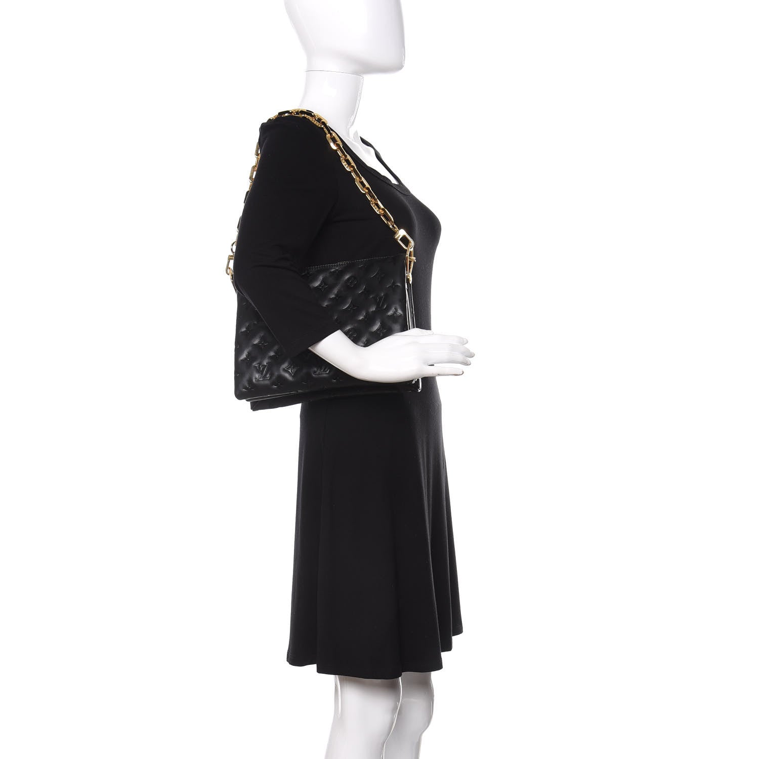 Louis Vuitton Lambskin Embossed Monogram Coussin PM Black 3 of 11