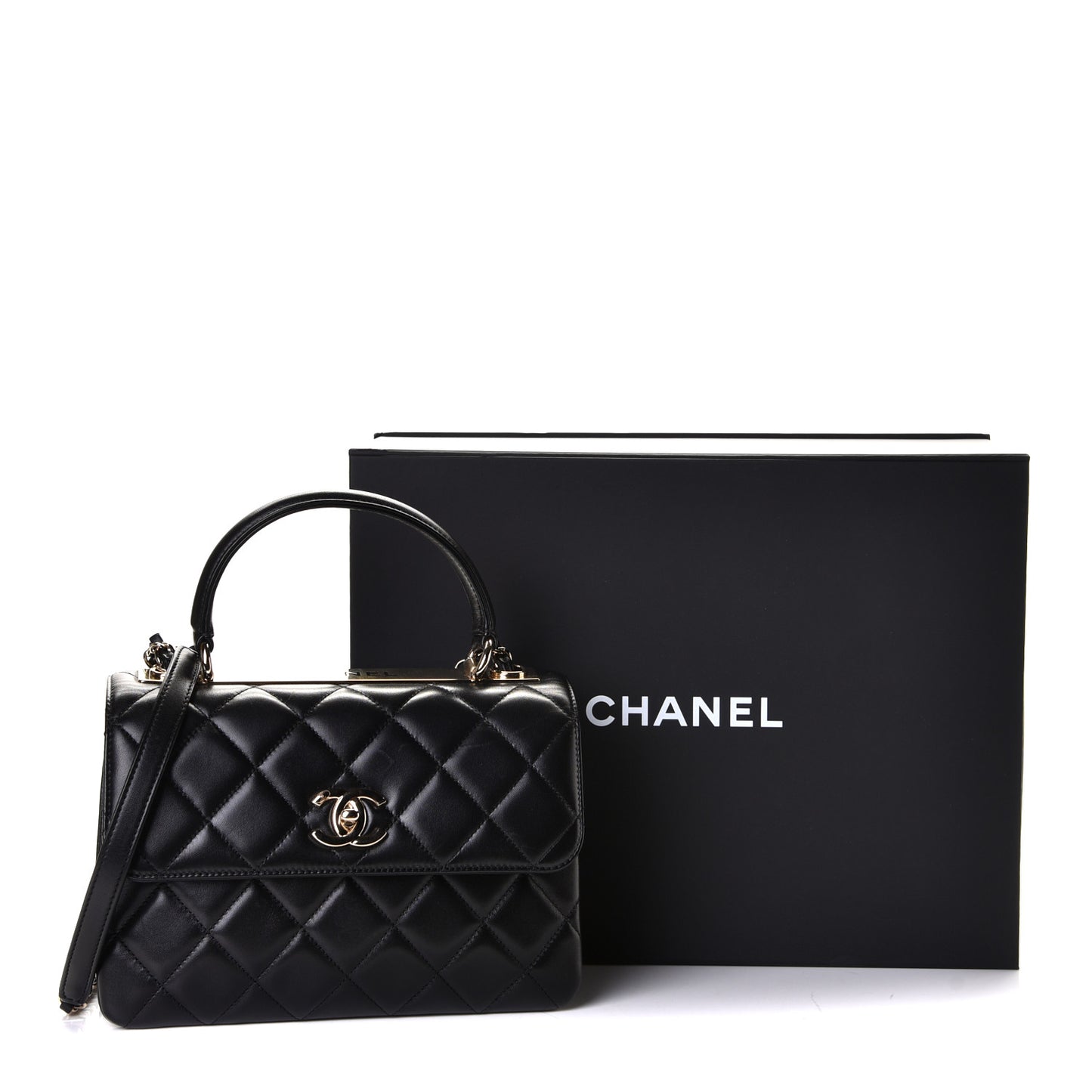 Lambskin Quilted Small Trendy CC Dual Handle Flap Bag Black