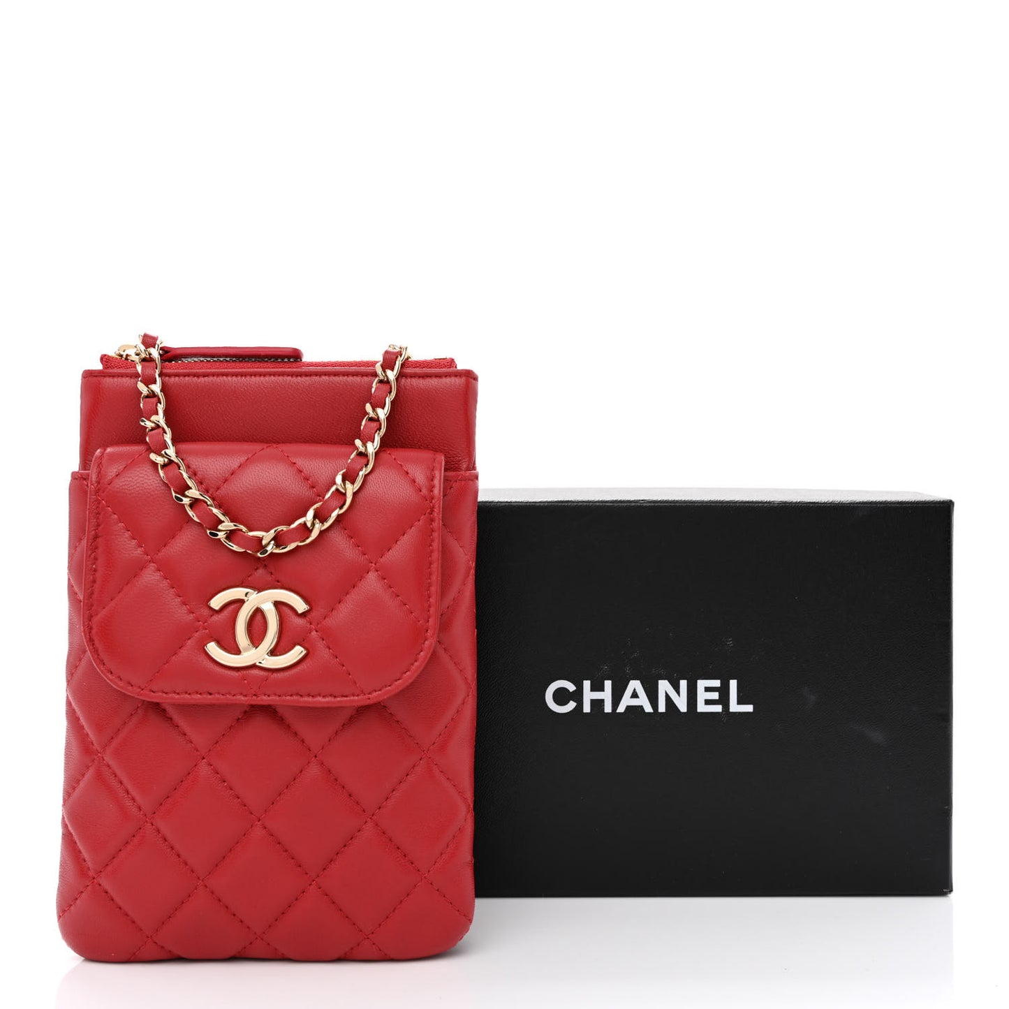 Lambskin Quilted CC Phone Holder Red