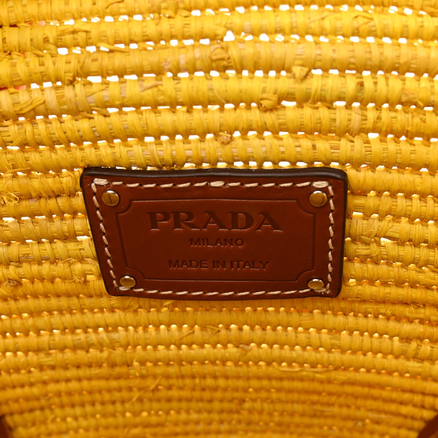 Prada Paglia Vitello Woven Braided Basket Tote Yellow Cognac 6 of 9