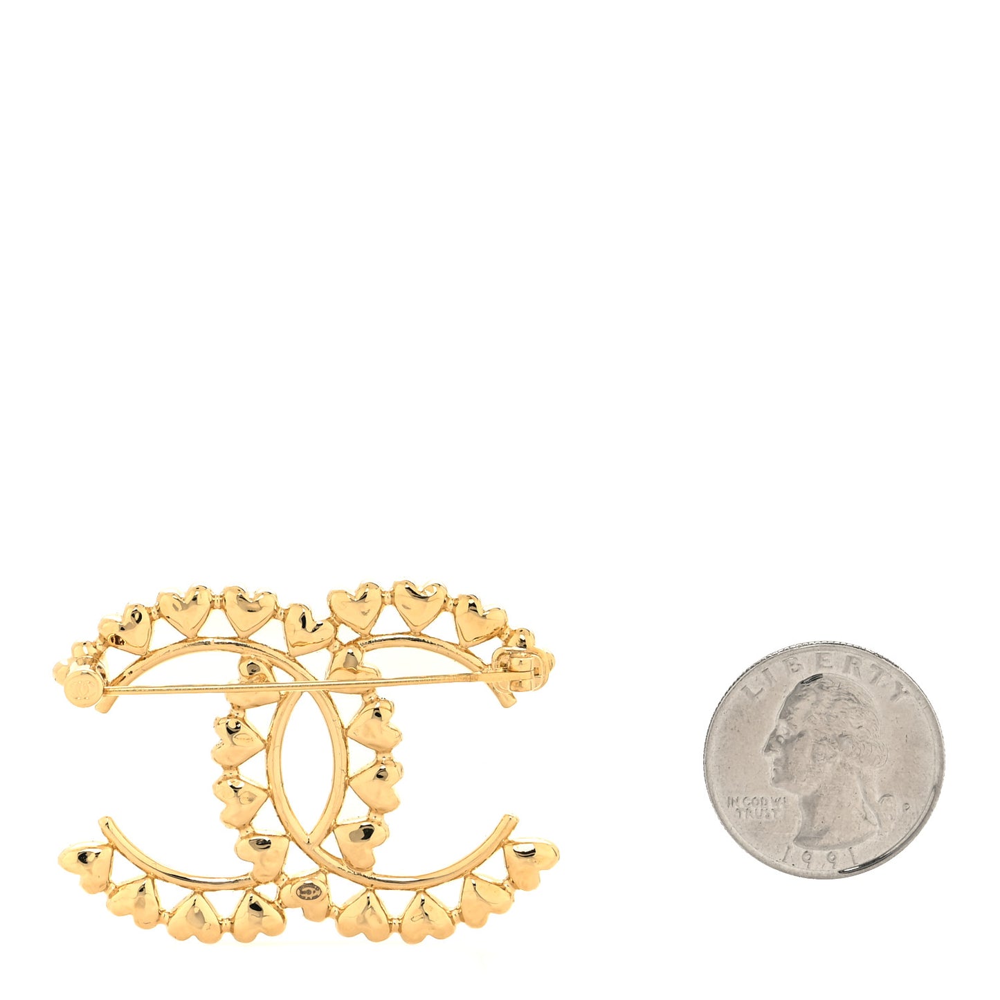 Metal CC Heart Brooch Gold