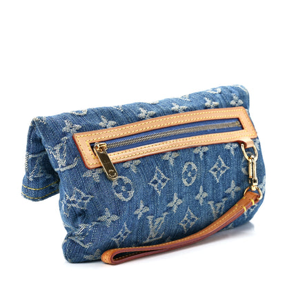 Louis Vuitton Monogram Denim Pochette Plat Clutch Blue 3 of 10