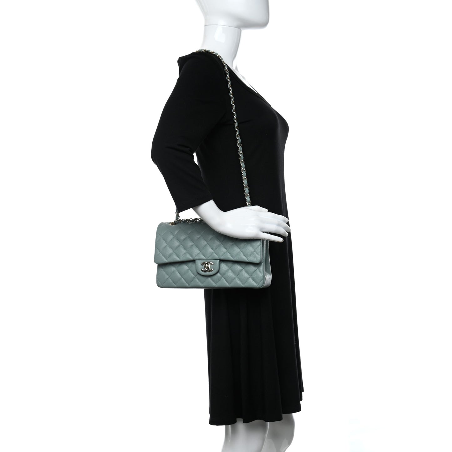 Caviar Quilted Medium Double Flap Green
