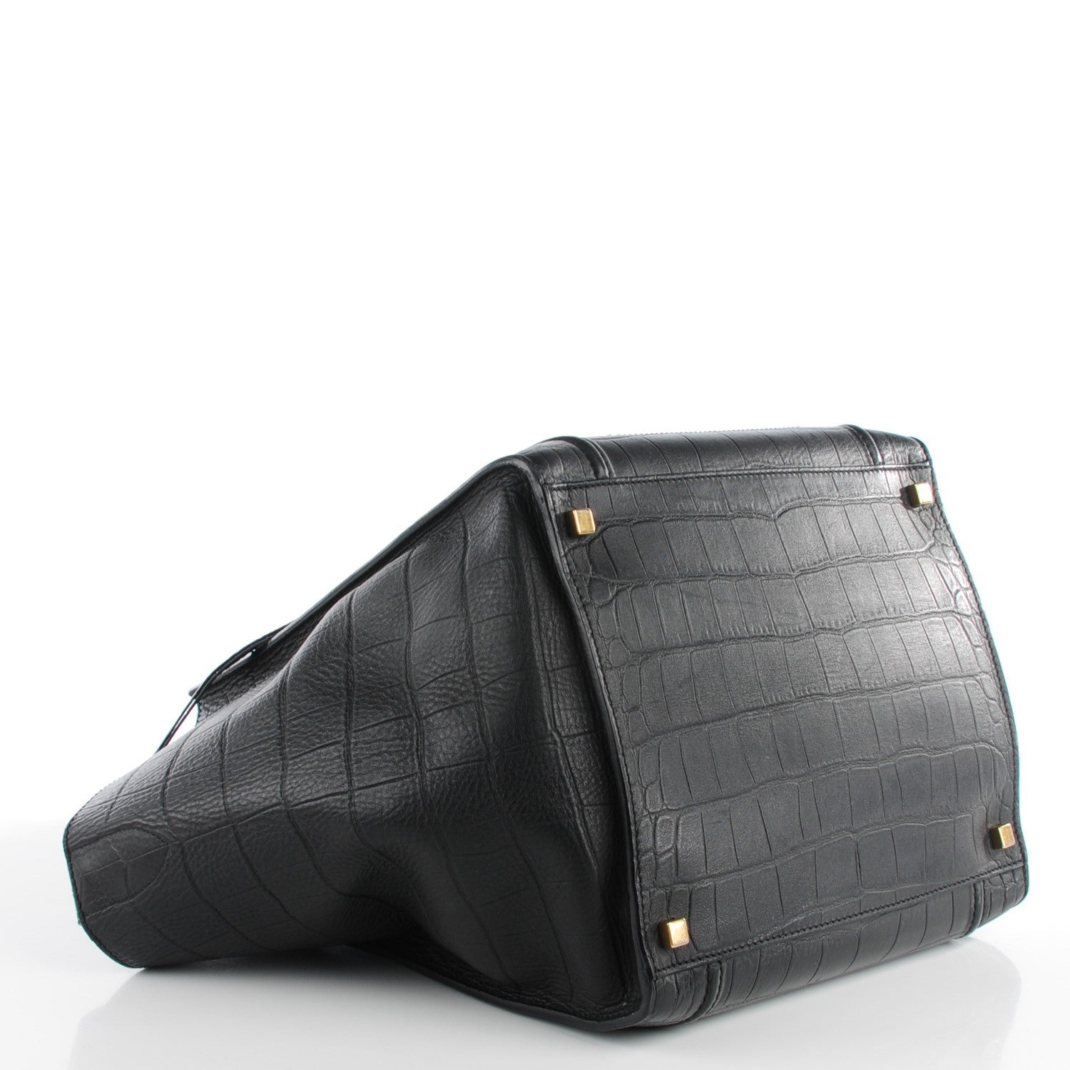 Celine Crocodile Embossed Calfskin Medium Phantom Luggage Black 4 of 8