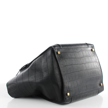 Celine Crocodile Embossed Calfskin Medium Phantom Luggage Black 4 of 8