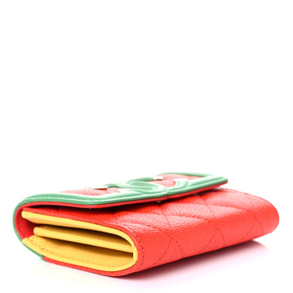 Chanel Caviar Quilted Small Filigree Flap Card Holder Red Green Yellow 3 of 7
