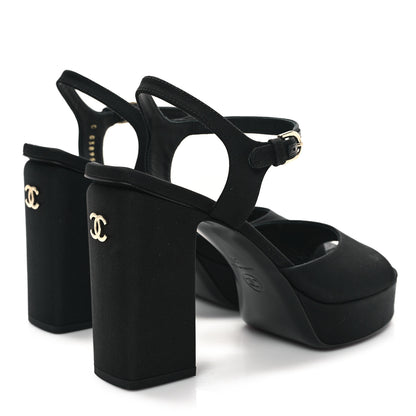 Chanel Grosgrain Platform Sandals 39 Black 4 of 11