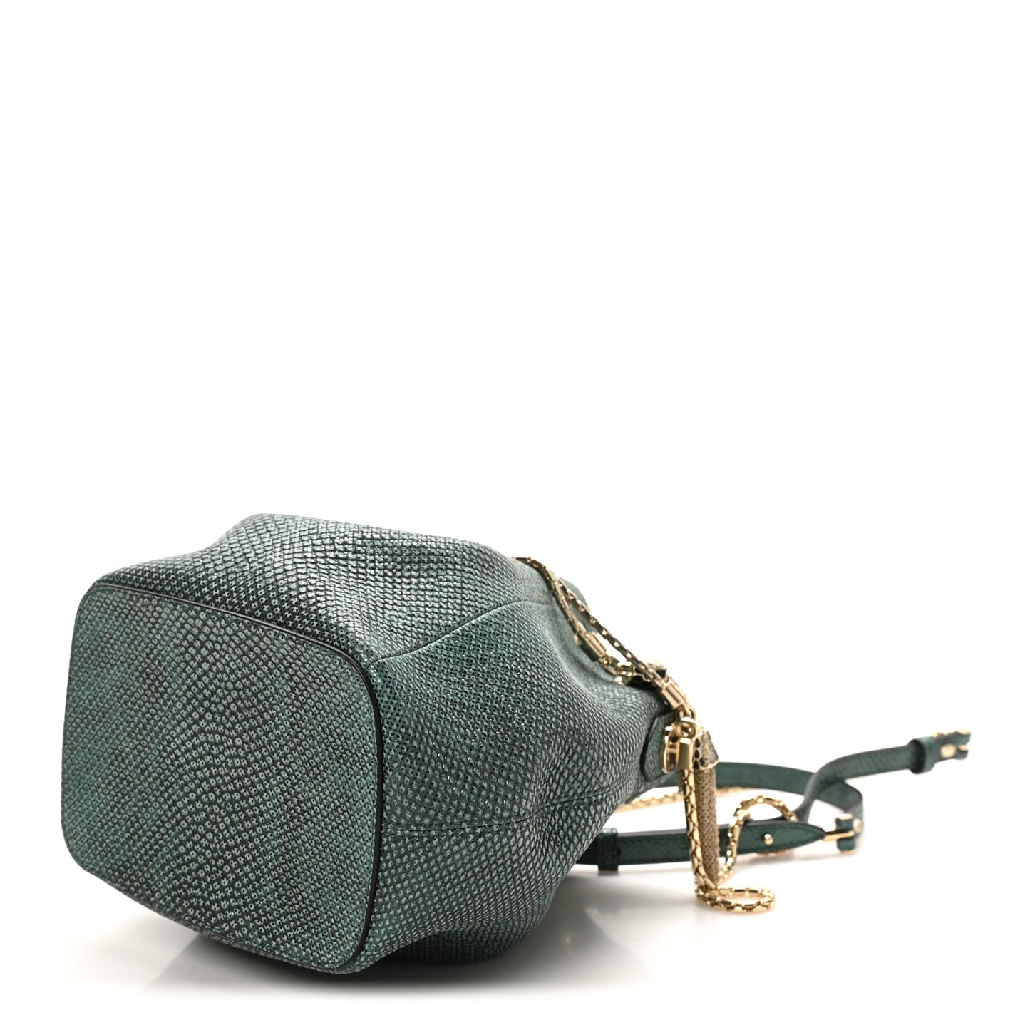 Metallic Karung Serpenti Forever Bucket Bag Emerald Green