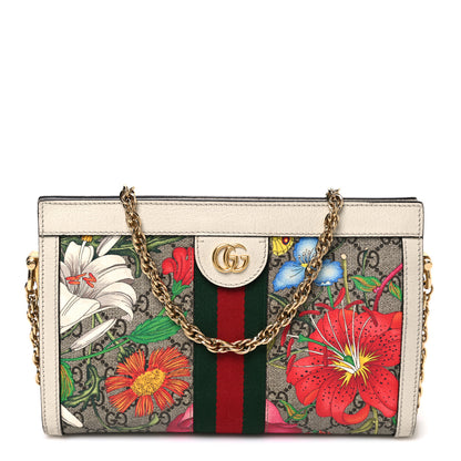 Gucci GG Supreme Monogram Flora Web Small Ophidia Chain Shoulder Bag White 1 of 11