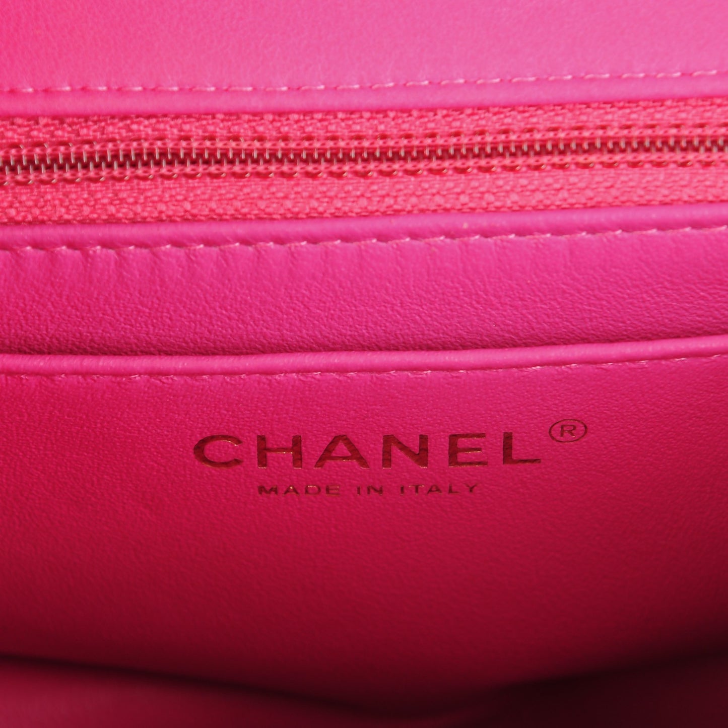 Lambskin Chevron Quilted Mini Square Flap Fuchsia