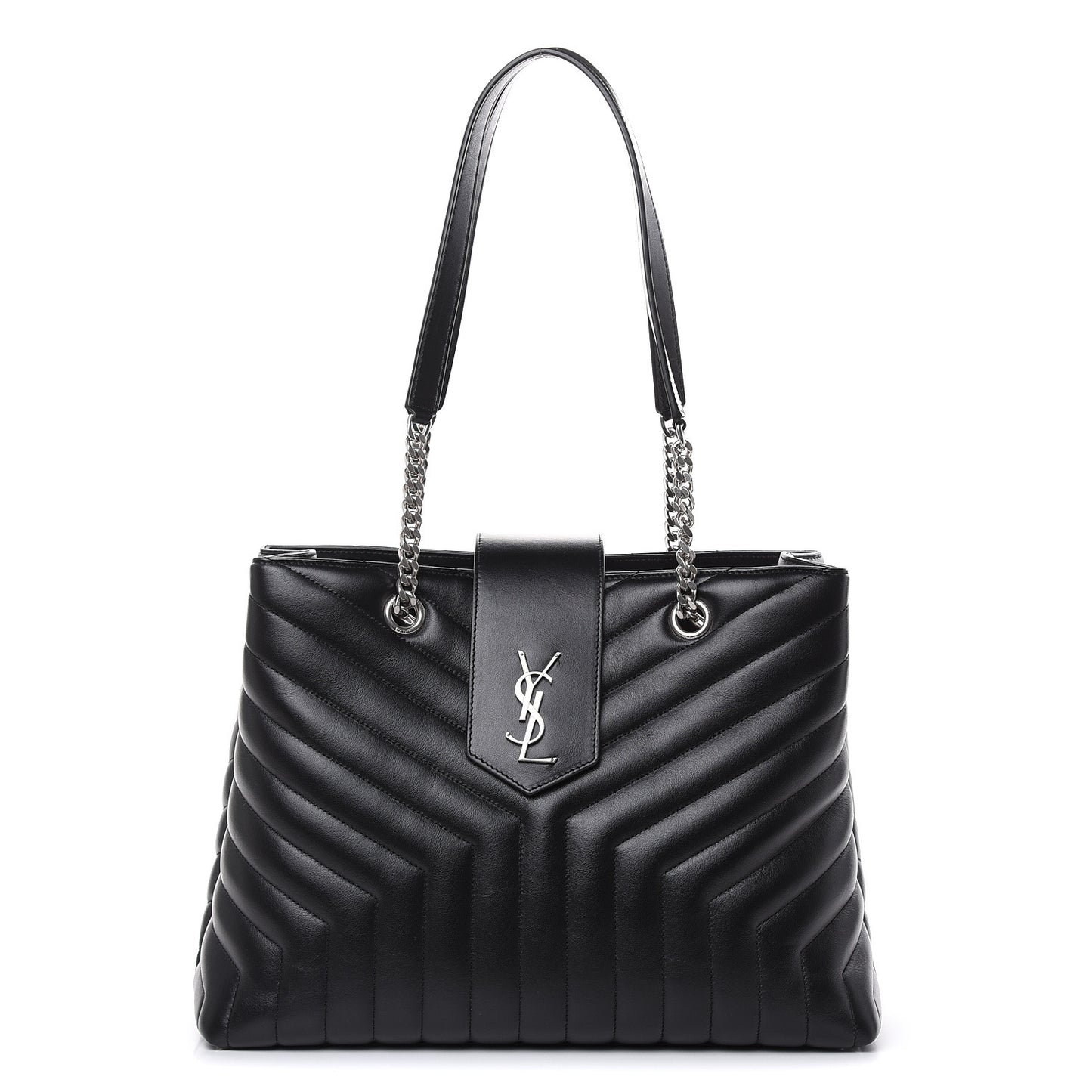 Calfskin Y Quilted Monogram Large Loulou Shopper Black