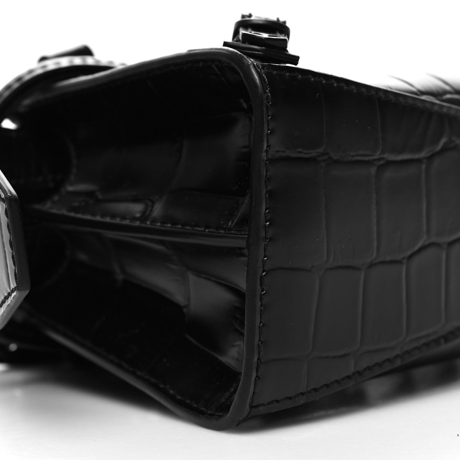 Balenciaga Semi Shiny Calfskin Crocodile Embossed Neo Classic Black Hardware Nano City Crossbody Black 8 of 9