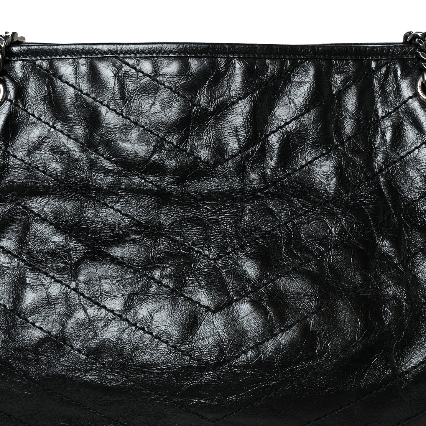Crinkled Calfskin Matelasse Monogram Large Niki Shopping Tote Bag Black