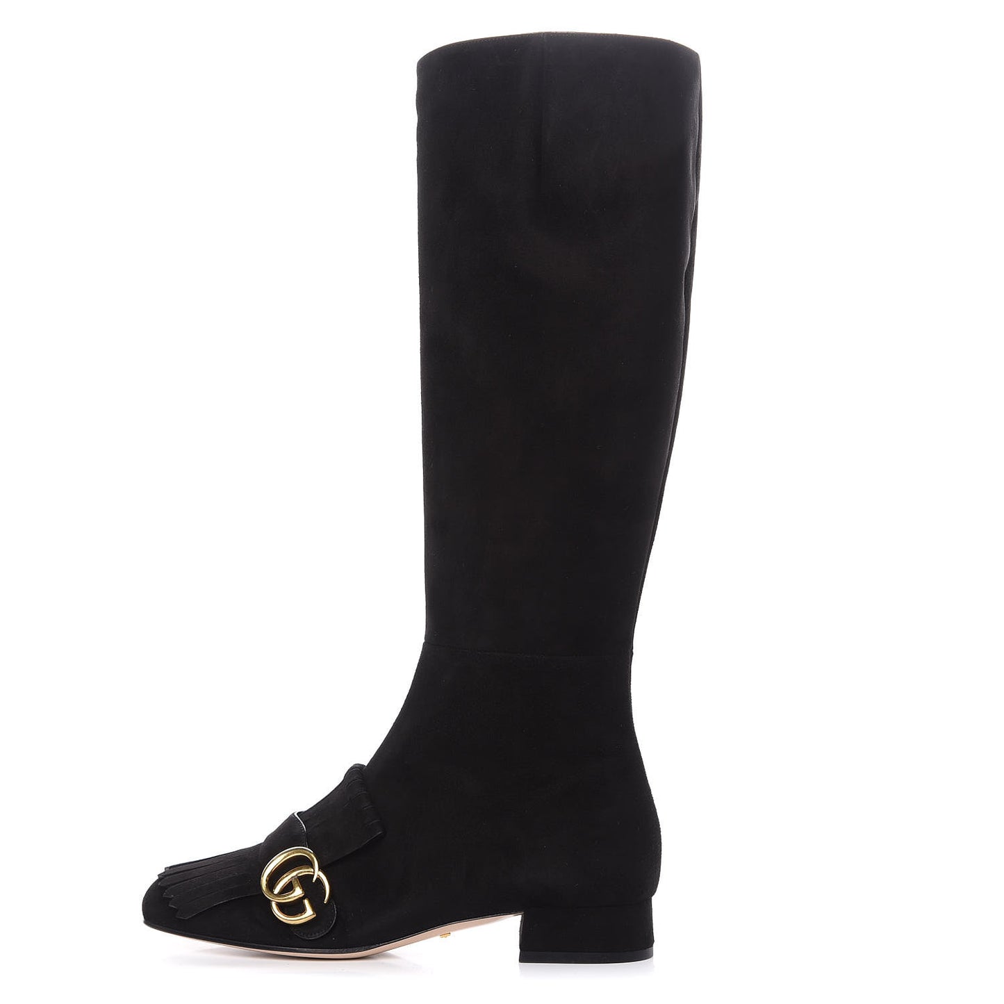 Kid Scamosciato GG Marmont Fringe Knee High Boots 37.5 Black