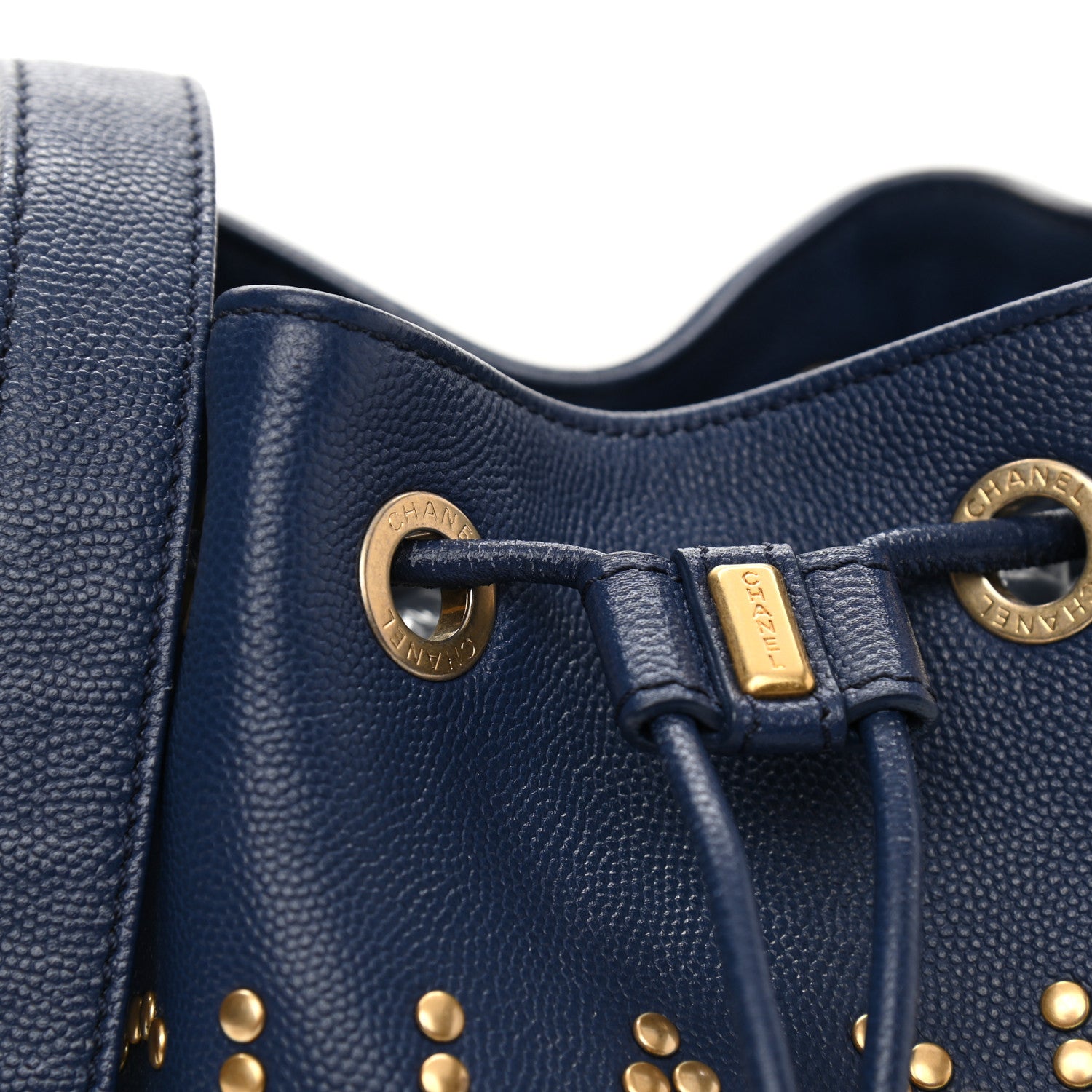 Chanel Caviar Deauville Drawstring Bucket Bag Navy 9 of 9