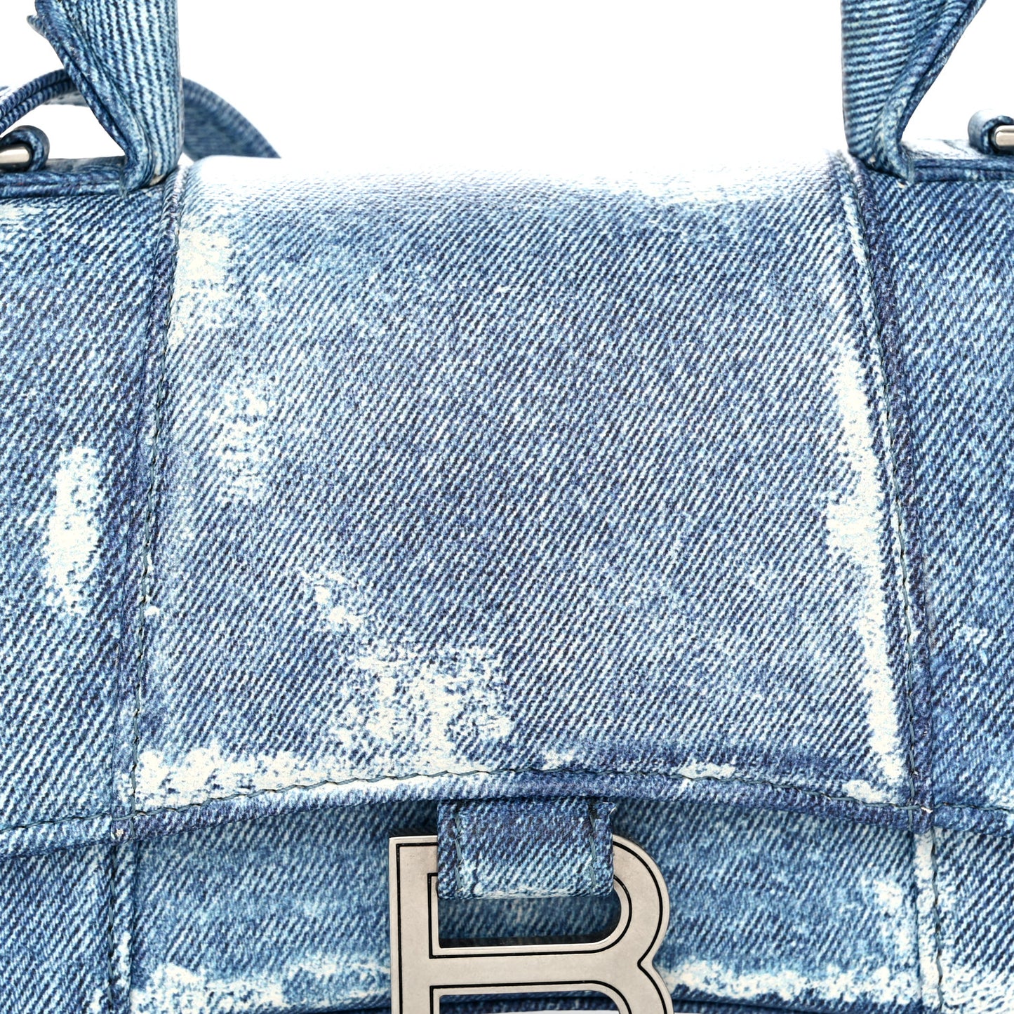 Nappa Denim Printed Hourglass Top Handle Bag XS Denim Blue